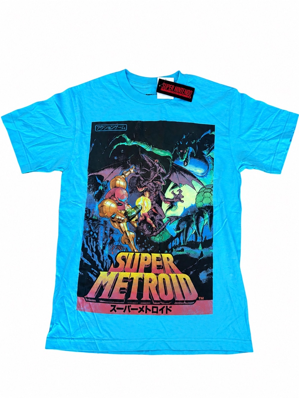 Super Nintendo Super Metroid Graphic T-Shirt Blue Size S NWT